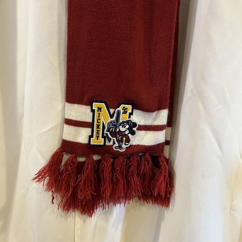 Disney Parks Authentic Red Yellow & White Mickey Mouse "M" Winter Scarf
